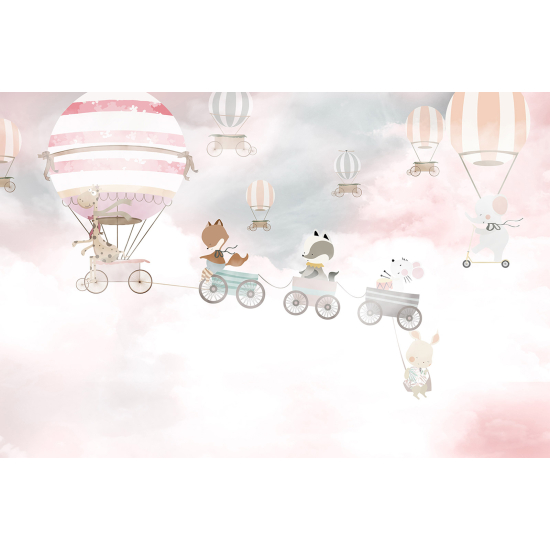 Panoramic Wallpaper - Wall Mural Children - Hot Air Balloon Animals