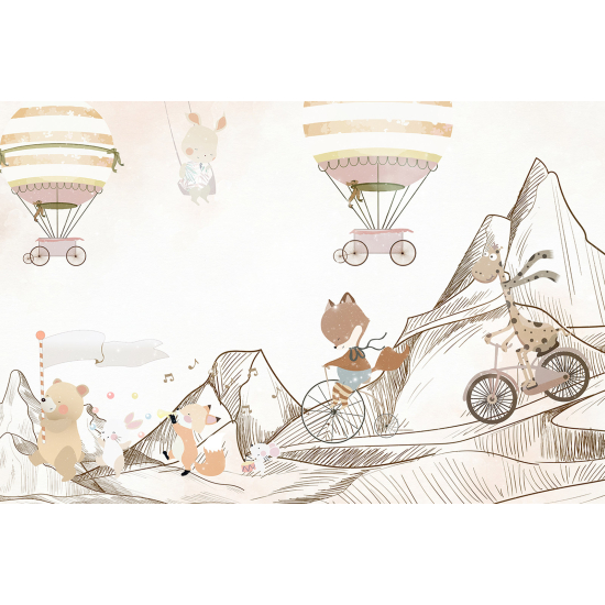 Panoramic Wallpaper - Wall Mural Children - Hot Air Balloon Animals