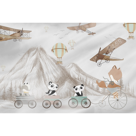 Panoramic Wallpaper - Wall Mural Children - Hot Air Balloon Animals