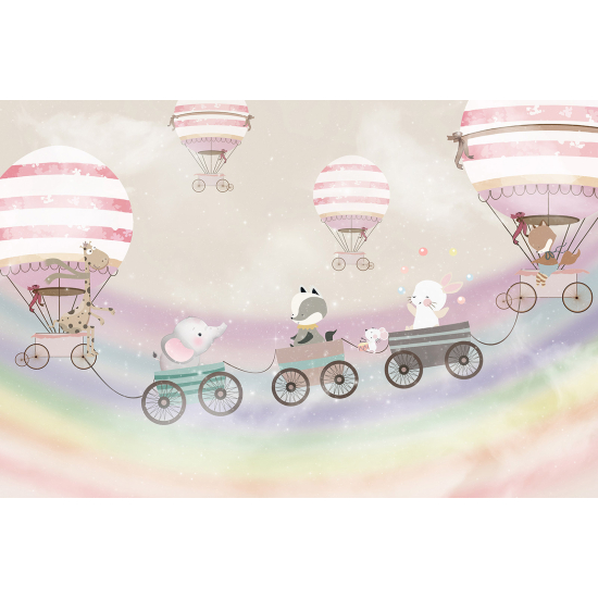 Panoramic Wallpaper - Wall Mural Children - Hot Air Balloon Animals