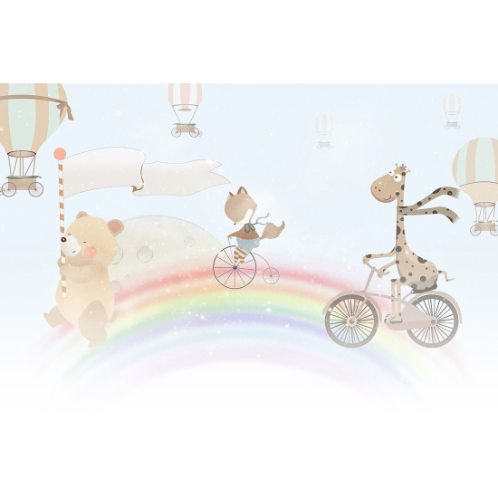 Panoramic Wallpaper - Wall Mural Children - Hot Air Balloon Animals