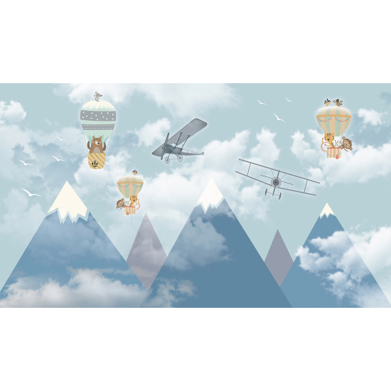 Panoramic Wallpaper - Wall Mural Children - Hot Air Balloon Animals