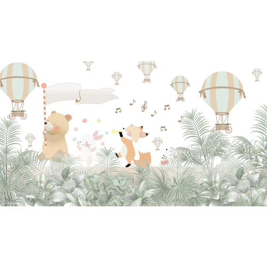 Panoramic Wallpaper - Wall Mural Children - Hot Air Balloon Animals