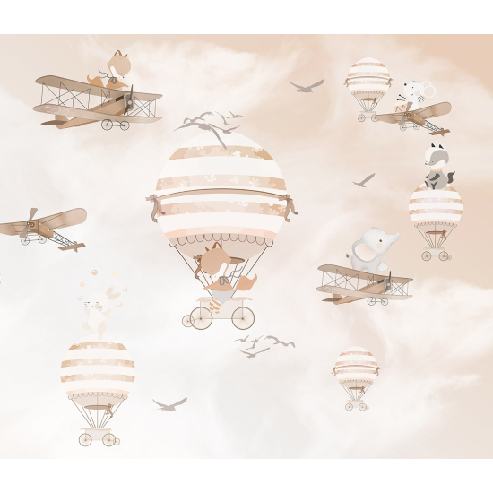 Panoramic Wallpaper - Wall Mural Children - Hot Air Balloon Animals