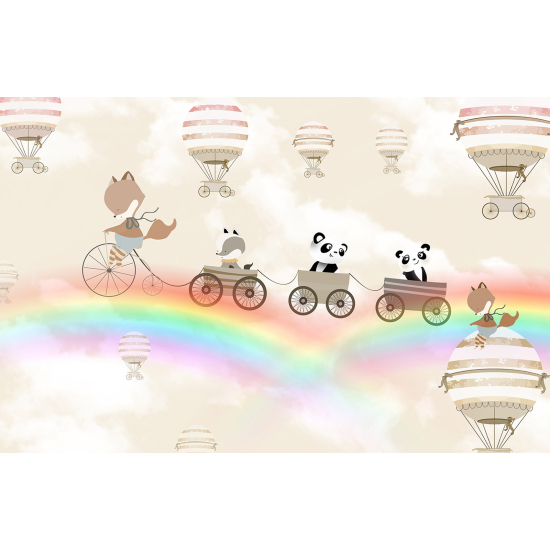 Panoramic Wallpaper - Wall Mural Children - Hot Air Balloon Animals