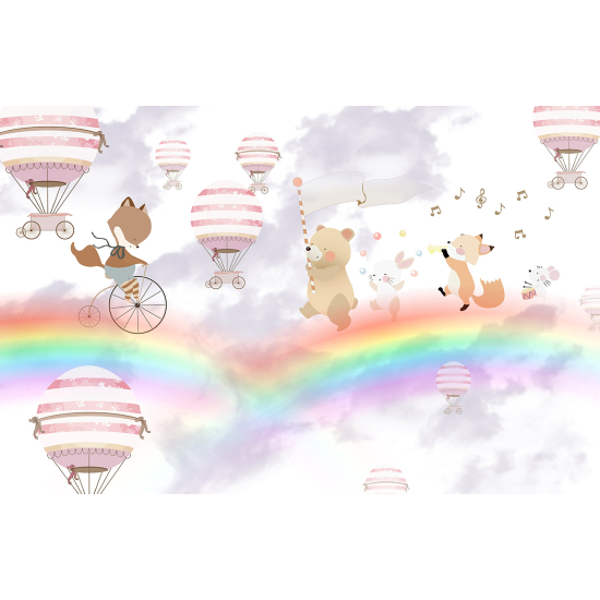 Panoramic Wallpaper - Wall Mural Children - Hot Air Balloon Animals