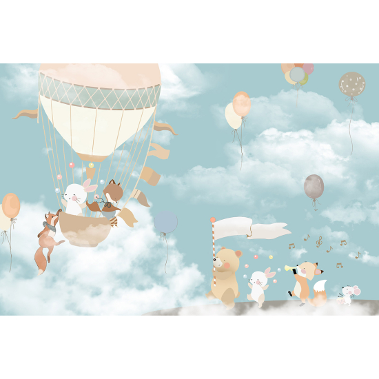 Panoramic Wallpaper - Wall Mural Children - Hot Air Balloon Animals