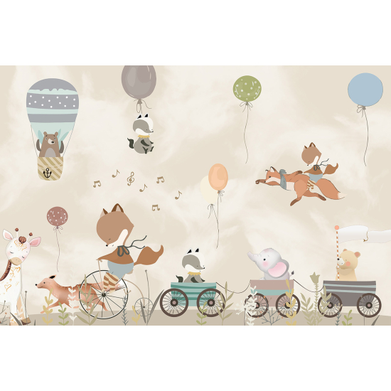 Panoramic Wallpaper - Wall Mural Children - Hot Air Balloon Animals