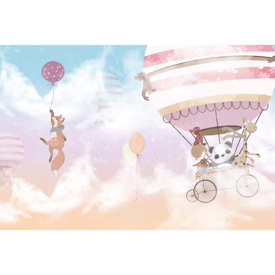 Panoramic Wallpaper - Wall Mural Children - Hot Air Balloon Animals