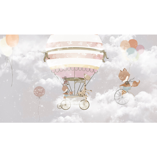 Panoramic Wallpaper - Wall Mural Children - Hot Air Balloon Animals