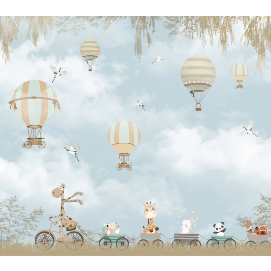 Panoramic Wallpaper - Wall Mural Children - Hot Air Balloon Animals