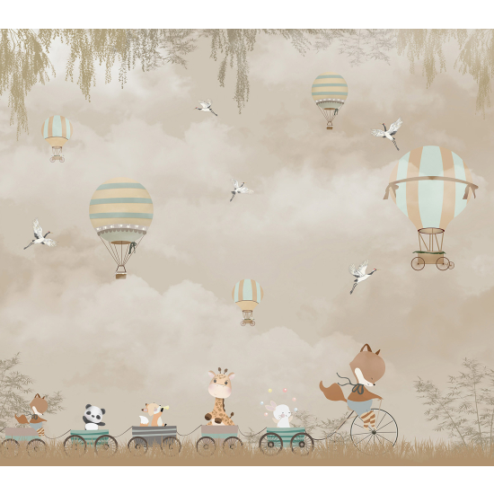 Panoramic Wallpaper - Wall Mural Children - Hot Air Balloon Animals