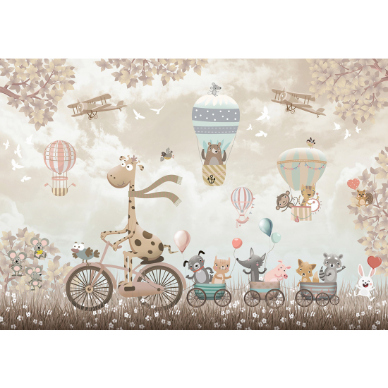 Panoramic Wallpaper - Wall Mural Children - Hot Air Balloon Animals