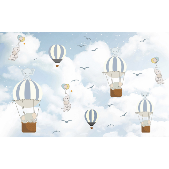 Panoramic Wallpaper - Wall Mural Children - Hot Air Balloon Animals