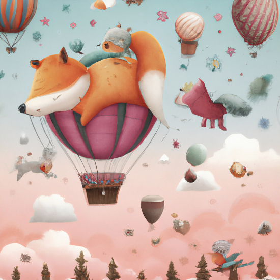 Panoramic Wallpaper - Wall Mural Children - Hot Air Balloon Animals