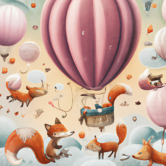 Panoramic Wallpaper - Wall Mural Children - Hot Air Balloon Animals