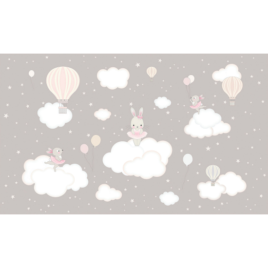 Panoramic Wallpaper - Wall Mural Children - Hot Air Balloon Animals