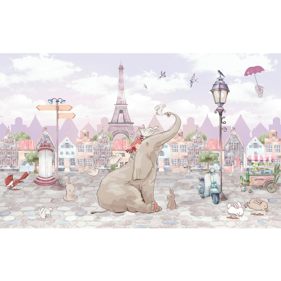 Panoramic Wallpaper - Wall Mural Children - Paris Elephant