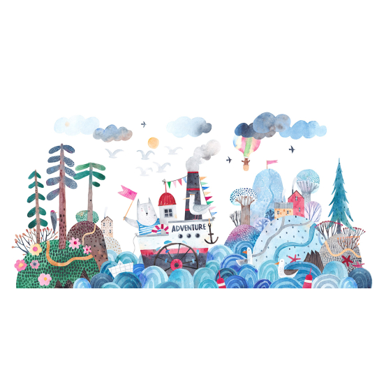 Panoramic Wallpaper - Wall Mural Children - Sea Boat