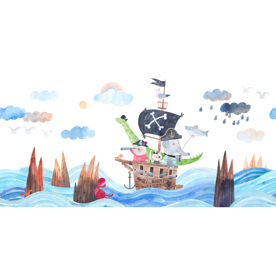 Panoramic Wallpaper - Wall Mural Children - Sea Boat