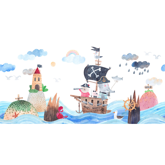 Panoramic Wallpaper - Wall Mural Children - Sea Boat