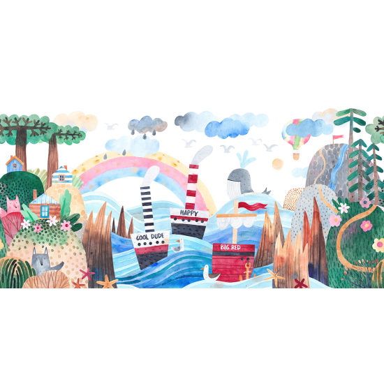 Panoramic Wallpaper - Wall Mural Children - Sea Boats