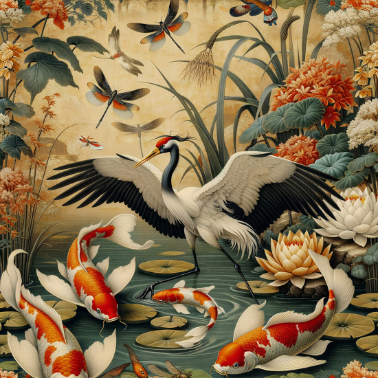 Panoramic Wallpaper - Wall Mural - Chinese Carp Bird