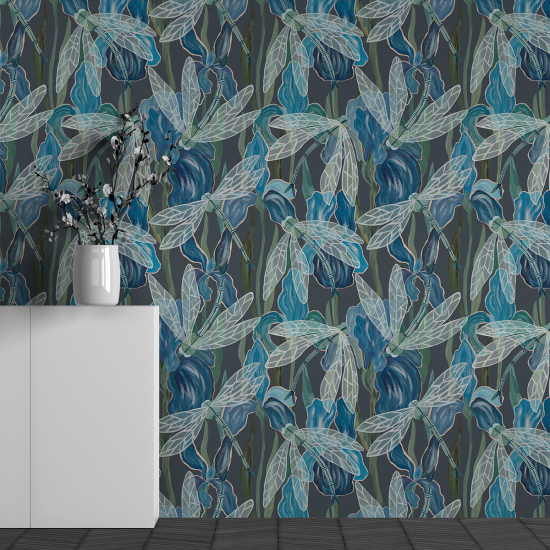 Panoramic Wallpaper - Wall Mural - Dragonfly Pattern