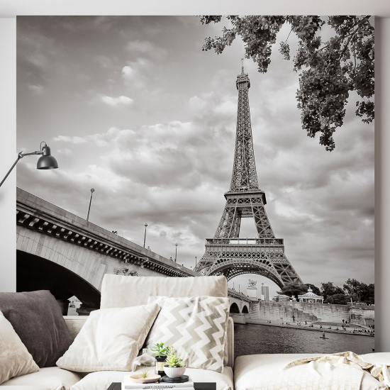 Panoramic Wallpaper - Wall Mural - Eiffel Tower Black and White