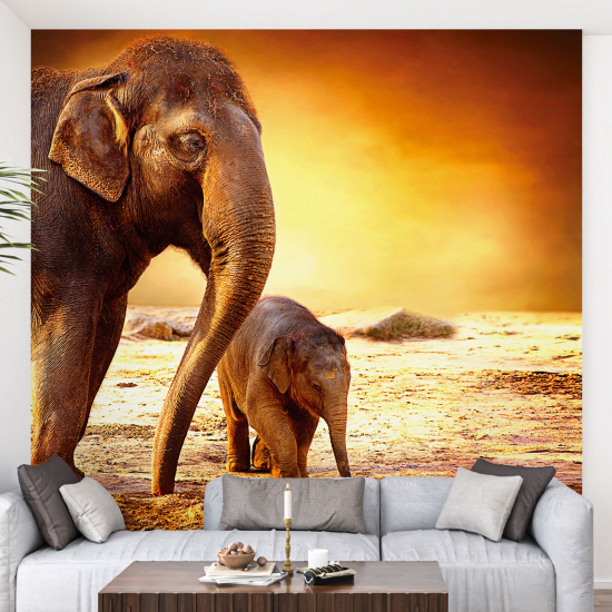 Panoramic Wallpaper - Wall Mural - Elephants