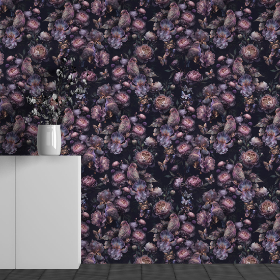 Panoramic Wallpaper - Wall Mural - Flower Bird Pattern