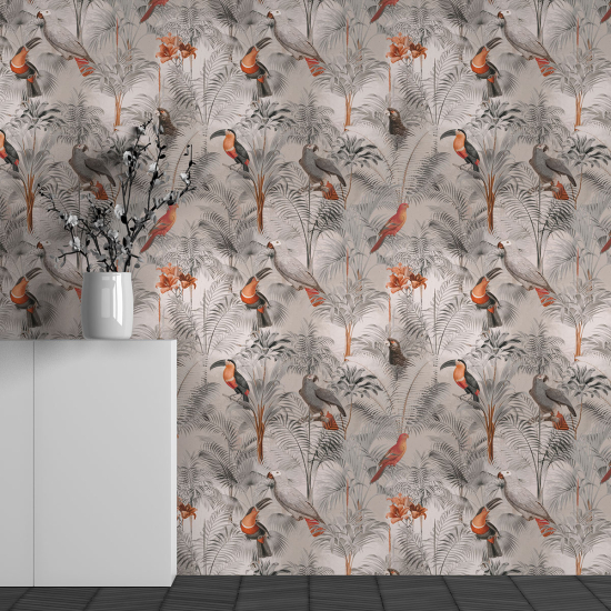 Panoramic Wallpaper - Wall Mural - Flower Bird Pattern