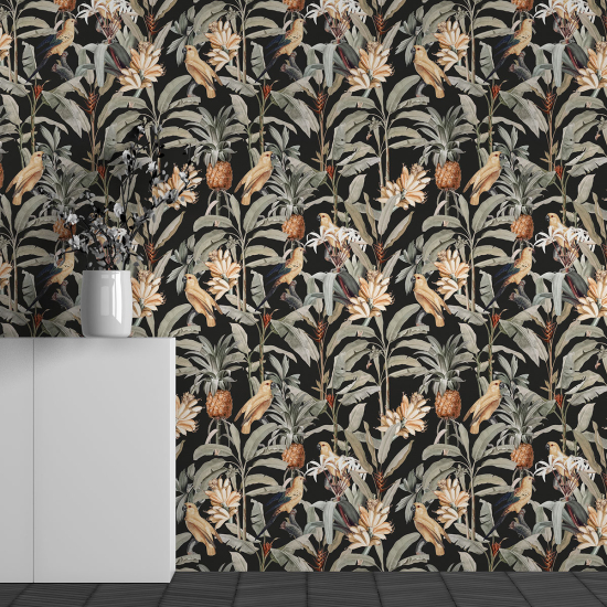 Panoramic Wallpaper - Wall Mural - Flower Bird Pattern