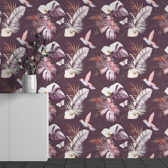 Panoramic Wallpaper - Wall Mural - Flower Bird Pattern