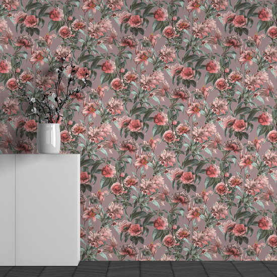 Panoramic Wallpaper - Wall Mural - Flower Pattern