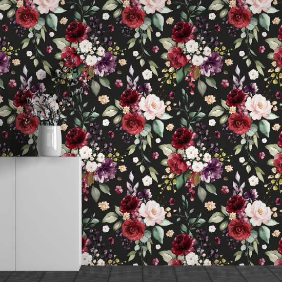 Panoramic Wallpaper - Wall Mural - Flower Pattern