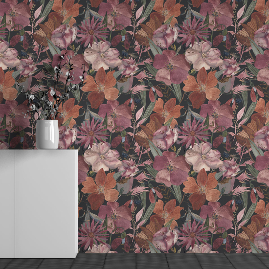 Panoramic Wallpaper - Wall Mural - Flower Pattern