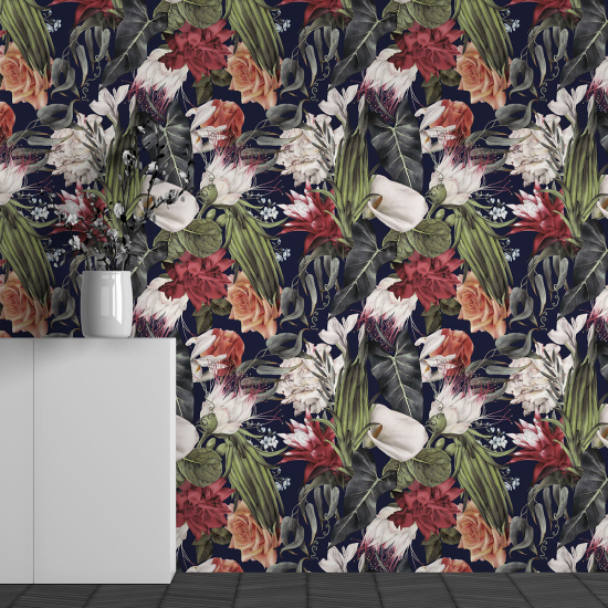 Panoramic Wallpaper - Wall Mural - Flower Pattern