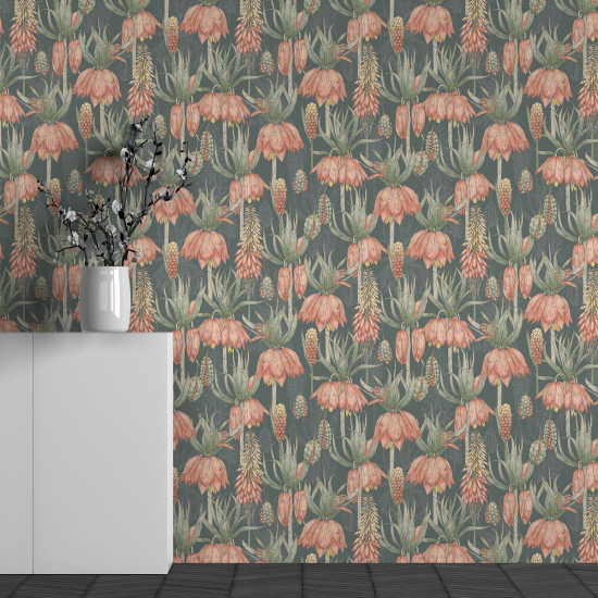 Panoramic Wallpaper - Wall Mural - Flower Pattern