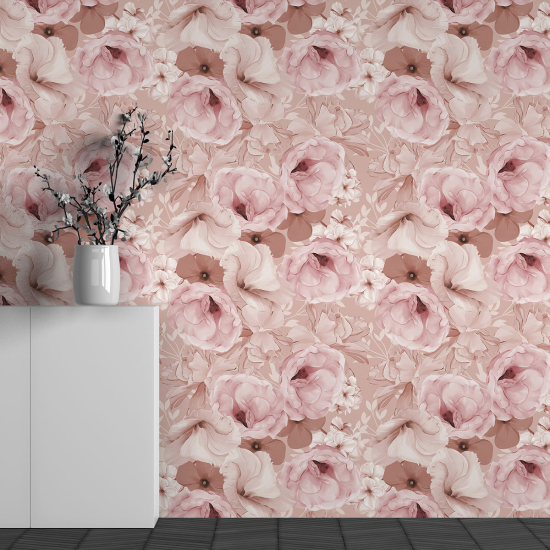 Panoramic Wallpaper - Wall Mural - Flower Pattern