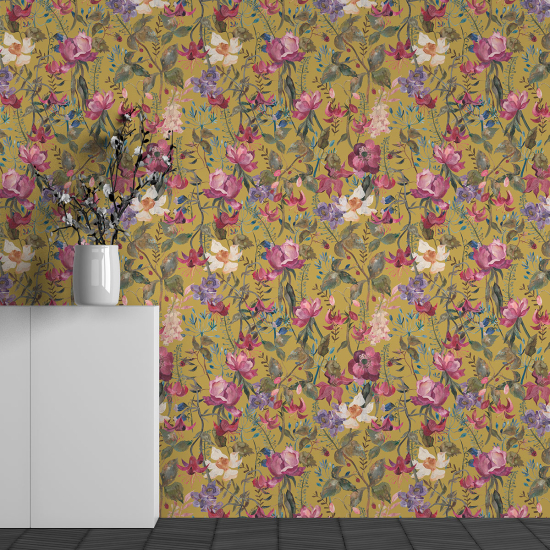 Panoramic Wallpaper - Wall Mural - Flower Pattern