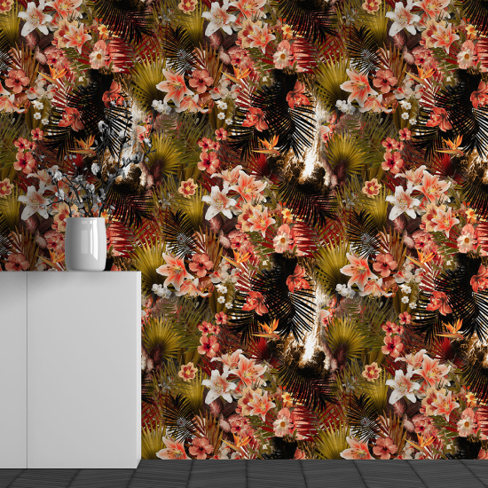 Panoramic Wallpaper - Wall Mural - Flower Pattern