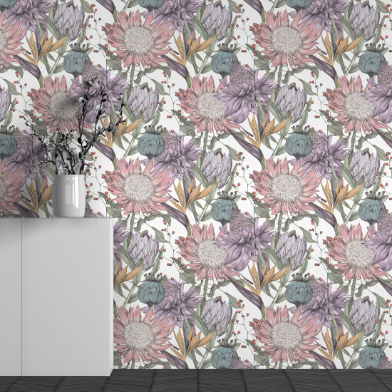 Panoramic Wallpaper - Wall Mural - Flower Pattern