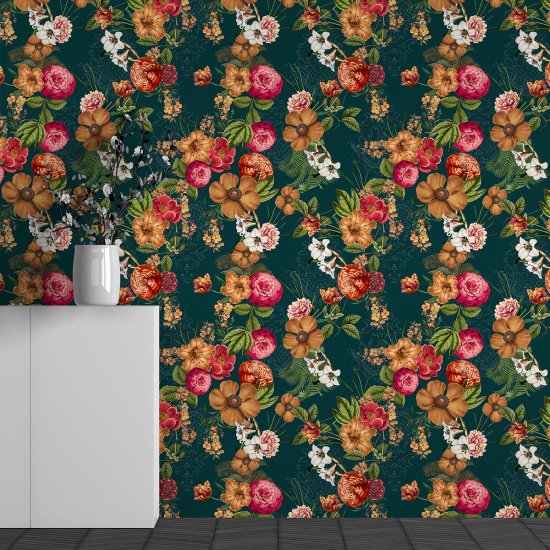 Panoramic Wallpaper - Wall Mural - Flower Pattern