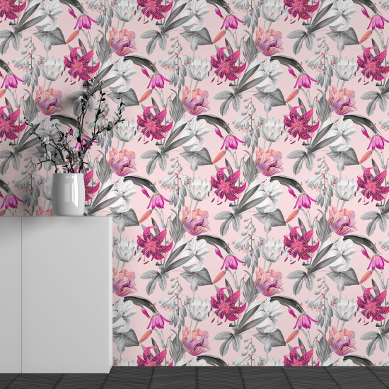 Panoramic Wallpaper - Wall Mural - Flower Pattern