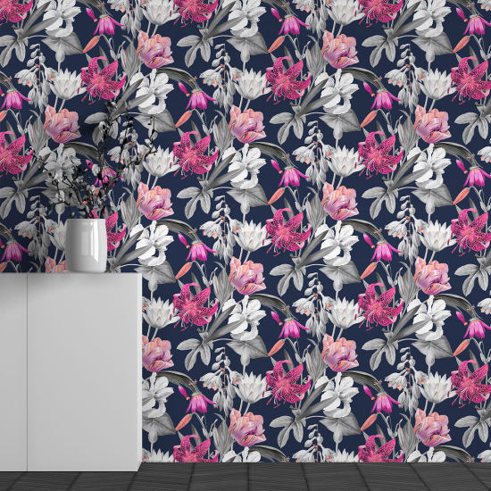 Panoramic Wallpaper - Wall Mural - Flower Pattern