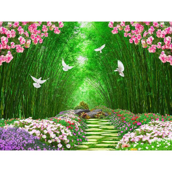 Panoramic Wallpaper - Wall Mural - Flowered Path