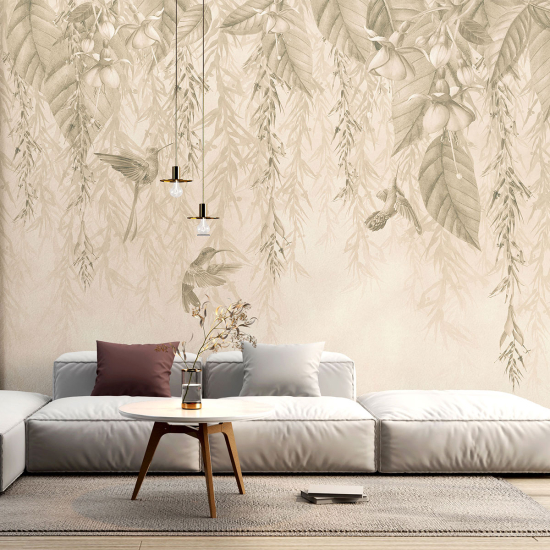 Panoramic Wallpaper - Wall Mural - Flowers Birds