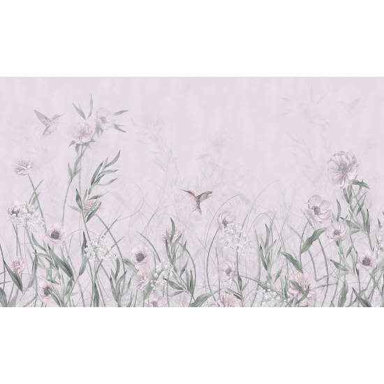 Panoramic Wallpaper - Wall Mural - Flowers Birds