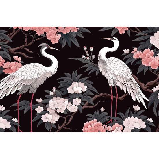 Panoramic Wallpaper - Wall Mural - Flowers birds